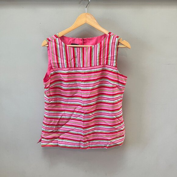 Talbots Summer Colors Pink and Green Striped 100% Silk Sleeveless Blouse- Size 1 - Picture 1 of 4